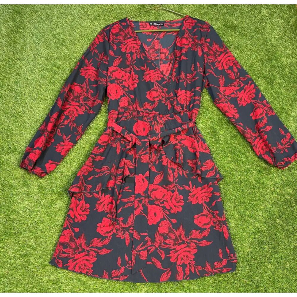 Uguest Dress Womens Size XXL Floral Print Long Sleeve V Neck Ruffle Detail